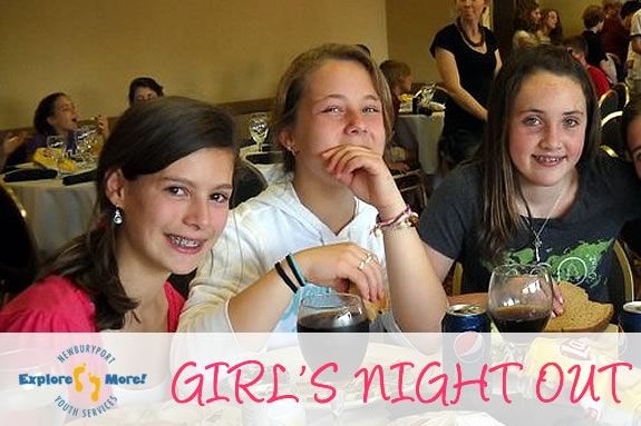 Girls night out is a chance for Middle School aged girls in the Newburyport area to bond with friends. Girls night out is a chance for Middle School Aged girls to bond with friends.