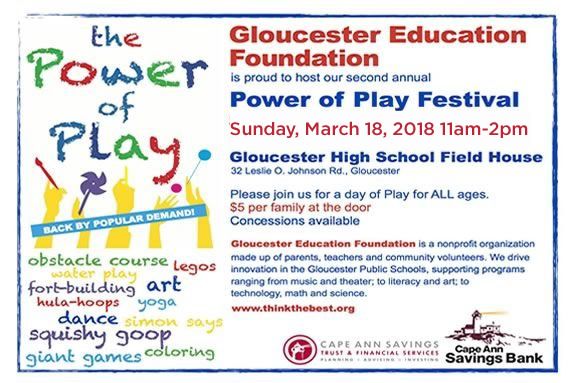 Gloucester Education Foundation is proud to host Power of Play Festival, a day of play for Gloucester families and kids of all ages. Gloucester Education Foundation's Power of Play Festival Gloucester Education Foundation is proud to host Power of Play Festival, a day of play for Gloucester families and kids of all ages. Gloucester Education Foundation's Power of Play Festival