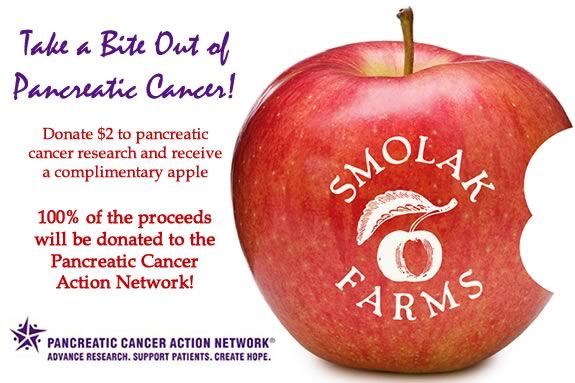 Donate $2 to Pancreatic Cancer Research and receive a complimentary fresh apple from Smolak Farms! Donate $2 to Pancreatic Cancer Research and receive a complimentary fresh apple