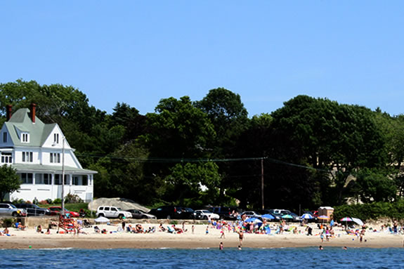 A view of Niles Beach in Gloucester MA from the water