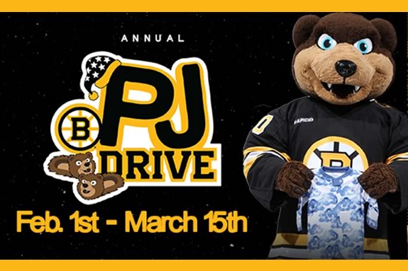Drop off new pajama donations at libraries across the North Shore of Massachusetts as part of the Boston Bruins PJ Drive.