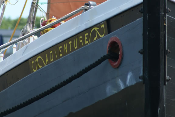 Schooner Adventure is tied up at Maritime Gloucester's wharf