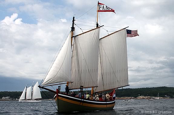 Schooner Fame pictured in the Parade of Sail in the Gloucester Schooner Festival. Schooner Fame sails out of Salem, Massachsuetts and is available for cruises and charters, in addition to their seasonal daily sailing schedule! Schooner Fame pictured in the Parade of Sail in the Gloucester Schooner Festival