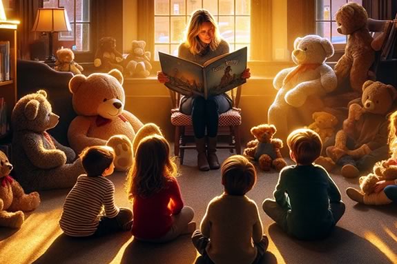 Teddy Bear Storytime at the Newbury Town library in Massachusetts. Photo is AI generated