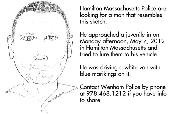 Hamilton, Massachusetts police are looking to question this man about an attempted abduction. Contact them immediately at 978.468.1212 with any information. Hamilton police are looking to question this man about an attempted abduction.