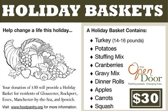 A $30 donation to the Open Door will provide a food basket containing all the fixings a family of four will need to prepare a festive holiday meal. 