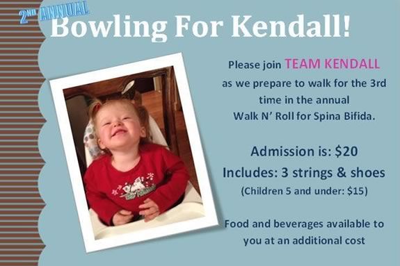 Bowling for Kendall is a fundraiser for Spina Bifida Walk n' Roll - Team Kendall