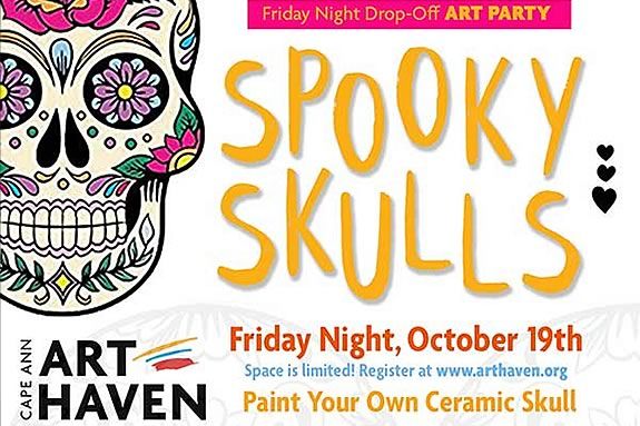 A friday night spooky skulls art party at Cape Ann Art Haven in Gloucester Massachusetts! 