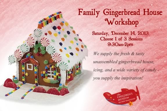 Family Gingerbread House Workshop at the New Hampshire Children's Museum will be a fun time for all! CMNH suppliesw the gingerbread while you supply the imagination! The Family Gingerbread House Workshop at the New Hampshire Children's Museum