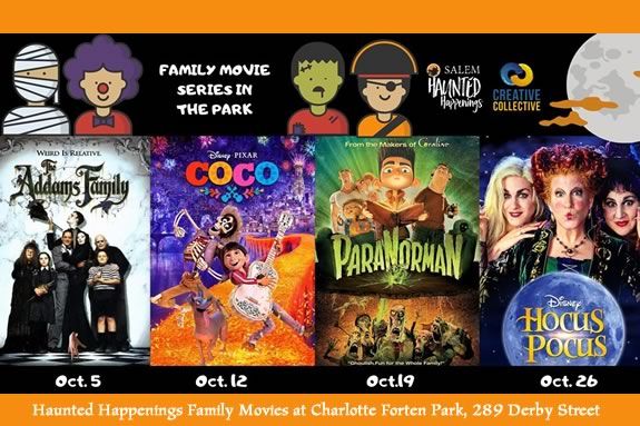 Outdoor Movies on Saturday in October at Charlotte Forten Park in Salem, MA.