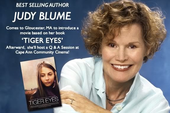 Best selling author Judy Blume will be in Gloucester for a movie and Q&A session at the Cape Ann Community Center! Best selling Author Judy Blum will be in Gloucester for a movie and Q&A session!