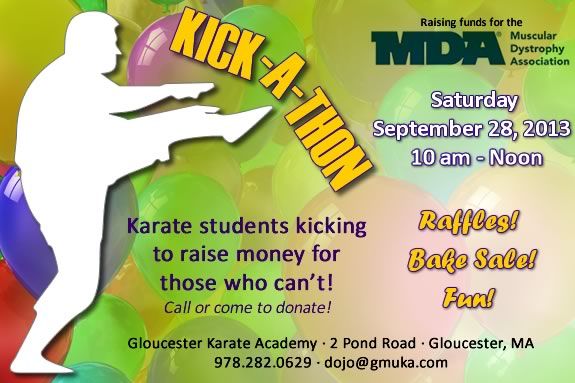 Proceeds from the Gloucester Uechi Karate Academy Kick-a-Thon in Gloucester benefit the Muscular Dystrophy Association. Proceeds from Gloucester Uechi Karate Kick-a-Thon in Gloucester benefit the MDA
