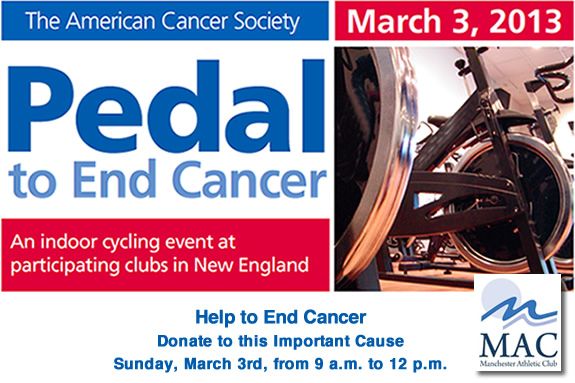Pedal to End Cancer American Cancer Society Manchester Athletic Club, Manchester MA Pedal to End Cancer American Cancer Society Manchester Athletic Club