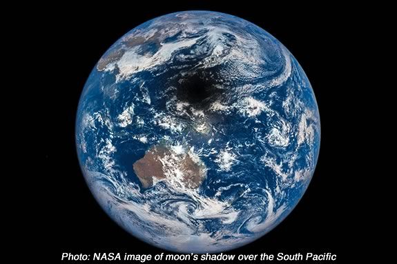 Photo: NASA image of moon’s shadow over the South Pacific Photo: NASA image of moon’s shadow over the South Pacific