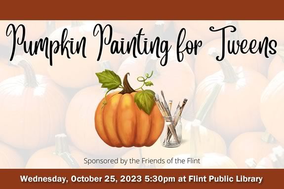 Pumpkin Painting for tweens at Flint Public Library in Middleton Massachusetts