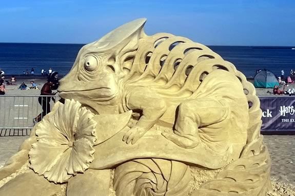 Revere Beach International Sand Sculpting is a free event open to the public and draws crowds from all around the world to Massachusetts. Revere Beach International Sand Sculpting is a free event open to the public and draws crowds from all around the world to Massachusetts.