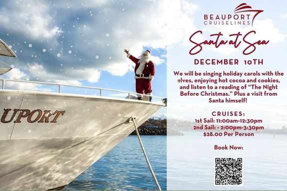 Sail with Santa aboard the Beauport Princess on the water of Gloucester Harbor in Massachusetts