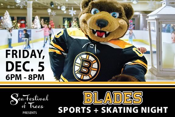 Celebrate with holiday with the Bruins Mascot at the SeaFestival of Trees in Salisbury Massachusetts