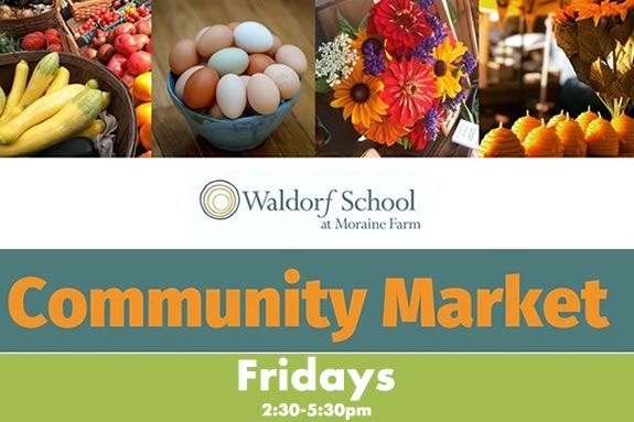 Waldorf School at Moraine Farm hosts a community market every Friday June through August in Bevelry Massachusetts 