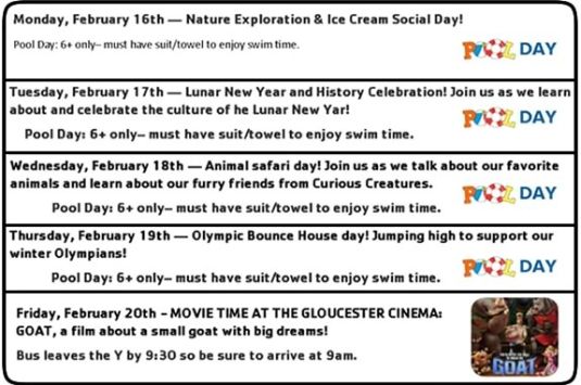 February vacation week programs at the Danvers YMCA in Massachusetts