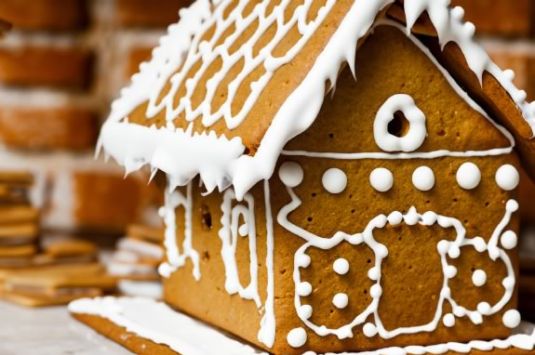 Gingerbread Graham Cracker House buildingat the Manchester Massachusetts Public Library